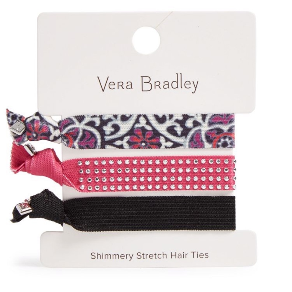 Vera Bradly Stretch Hair Ties, Scroll Medallion, Pink, Black, White, Purple